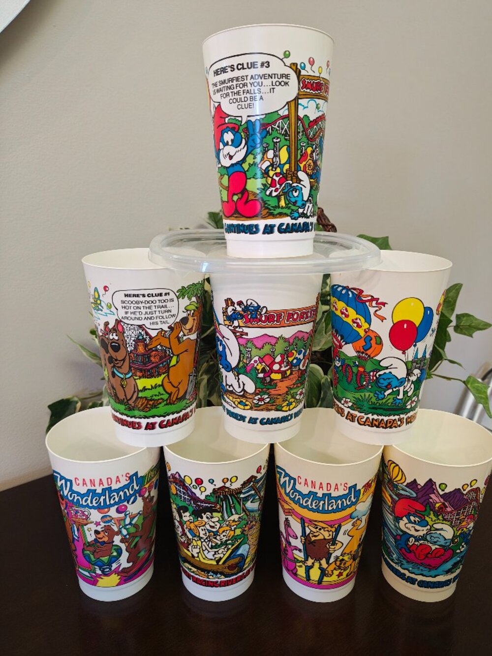 Vintage 1980s McDonald’s Canada Collector Cups Set of 8 Smurfs Yogi Bear Scooby